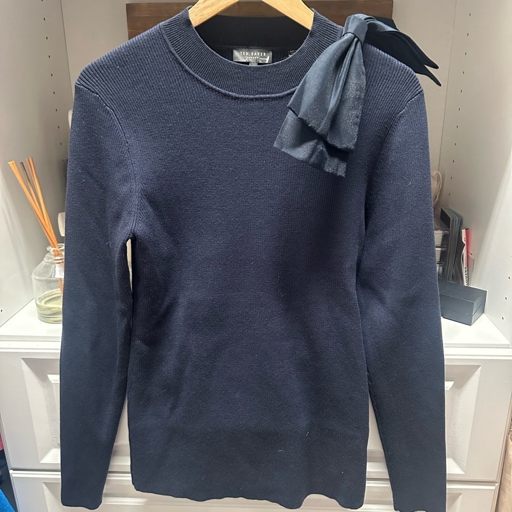 Ted Baker Knit Navy Sweater with Bow Detail - Picture 4 of 10